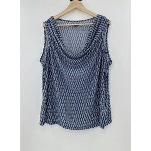 Chaps Plus Size‎ Blue White Cowl Neck Drapey Flowy Stretch Liquid Knit Blouse 2x